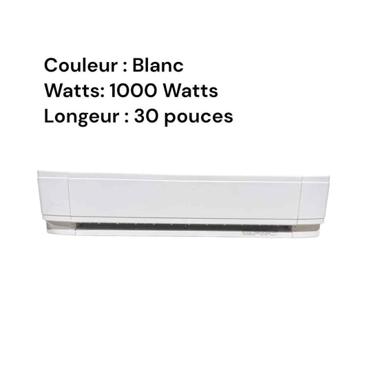 Plinthe chauffante en métal blanc, 30 po x 1000 Watts/240 Volts