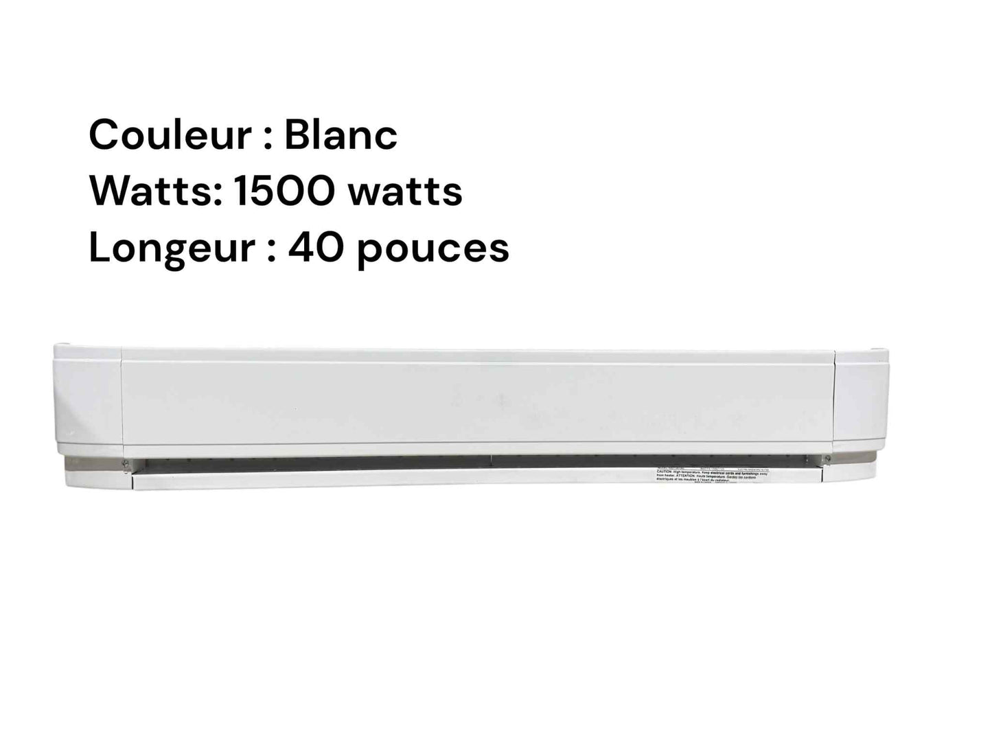 Plinthe chauffante en métal blanc, 40 po x 1500 Watts/240 Volts
