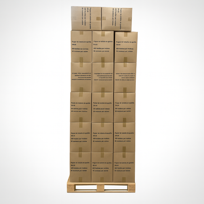 Palette et boite de papier hygiénique à 2 épaisseur, emballage individuel, boite de 48 rouleaux